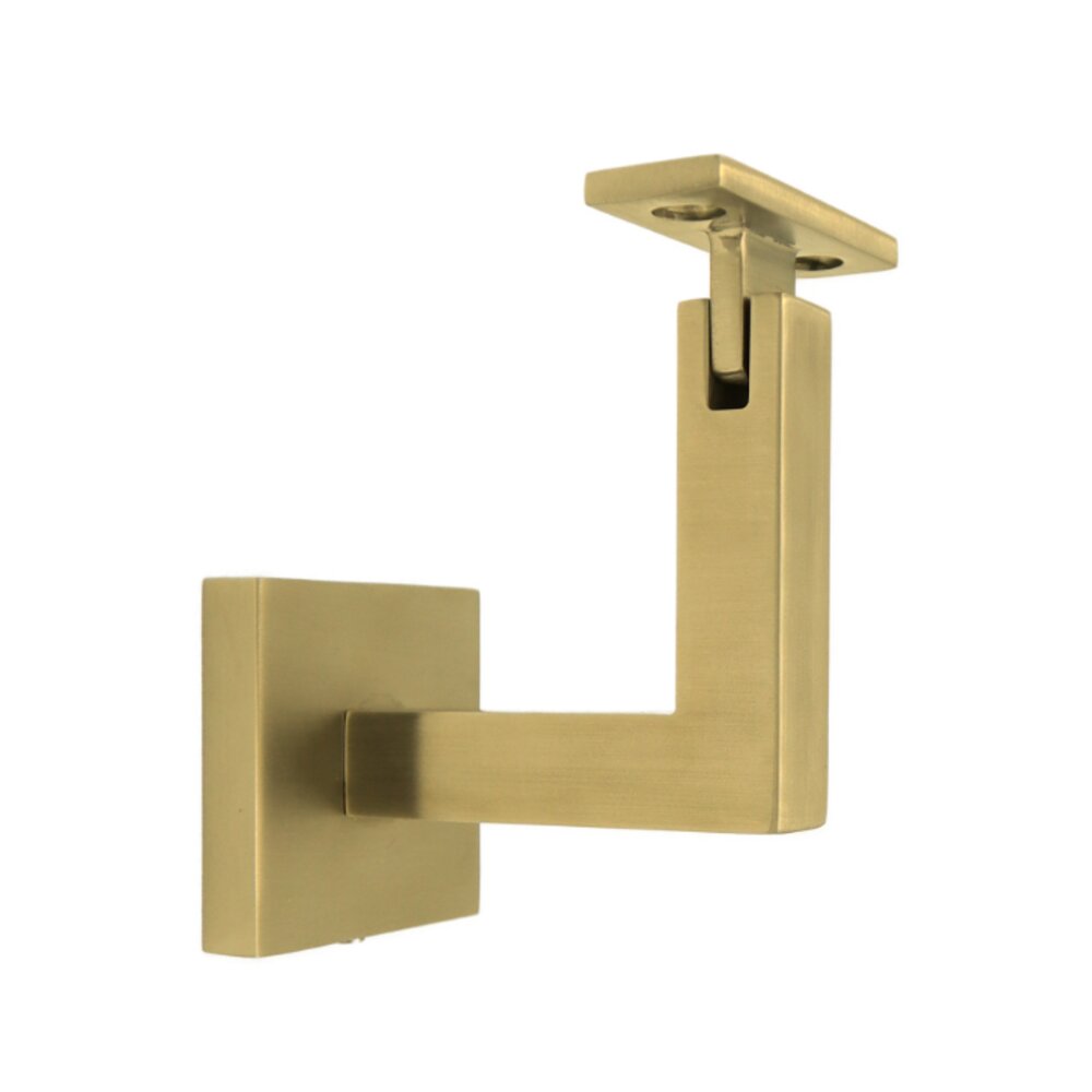 Linnea Hardware Square Mount Base and Squared Arm with Flat Clamp Concrete Mounted Hand Rail Bracket in Satin Brass