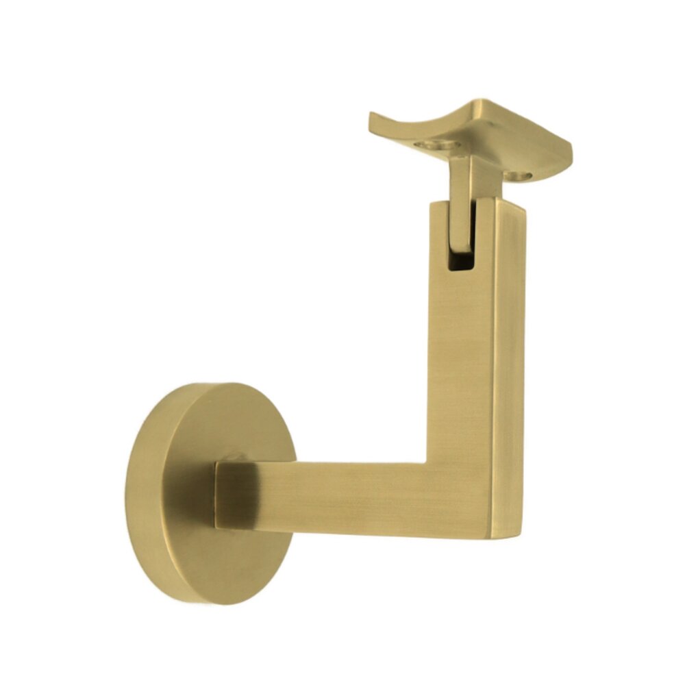 Linnea Hardware Round Mount Base and Squared Arm with Curve Clamp Glass Mounted Hand Rail Bracket in Satin Brass