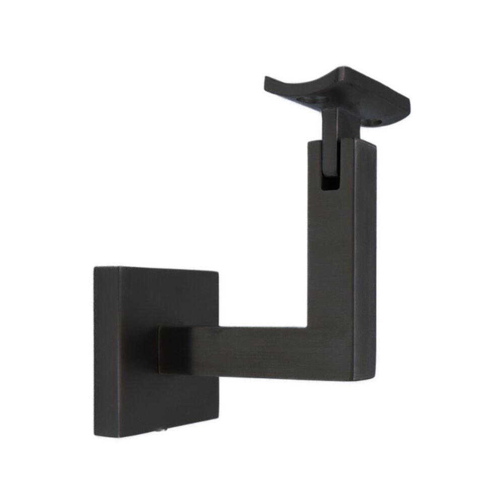 Linnea Hardware Square Mount Base and Squared Arm with Curve Clamp Glass Mounted Hand Rail Bracket in Satin Black
