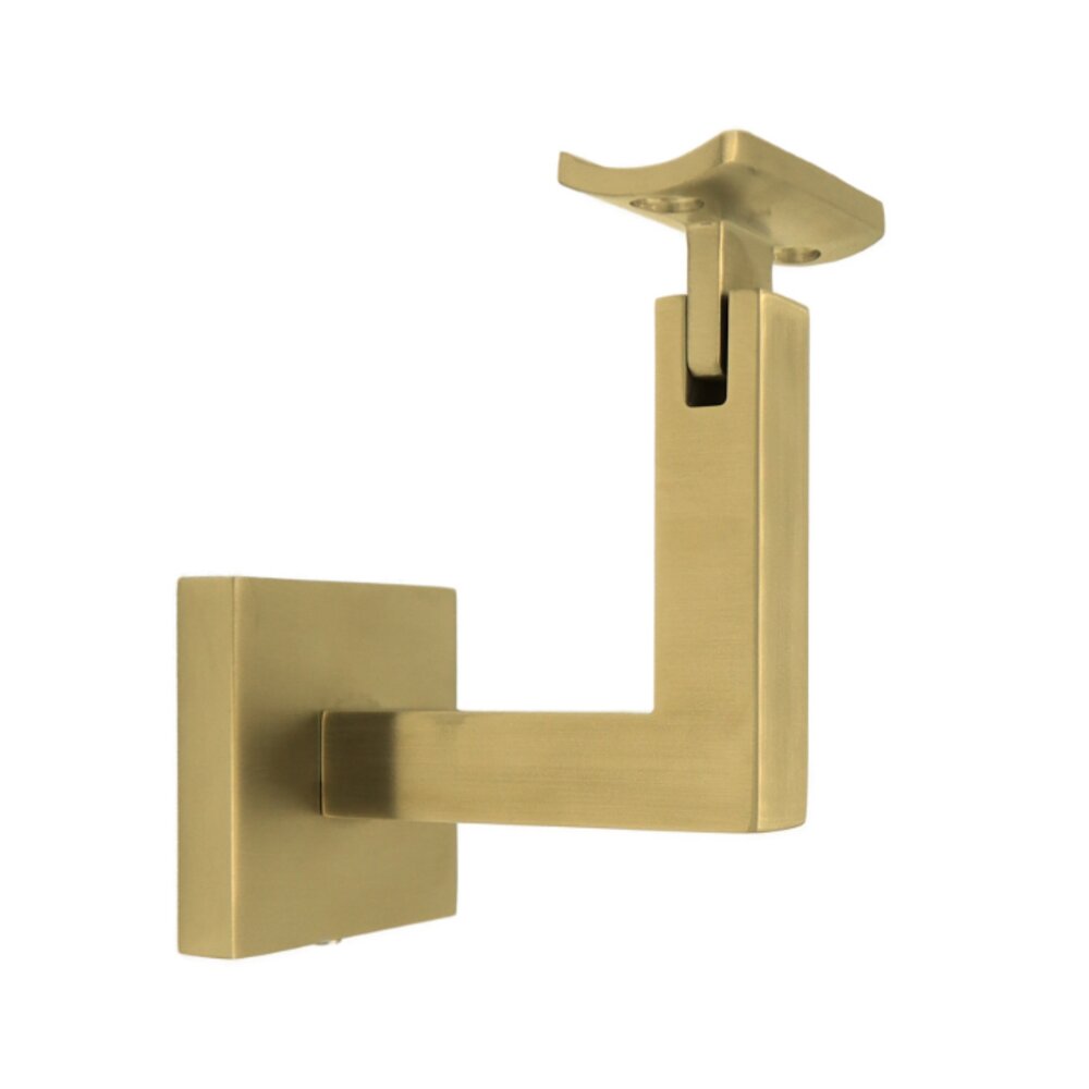 Linnea Hardware Square Mount Base and Squared Arm with Curve Clamp Glass Mounted Hand Rail Bracket in Satin Brass