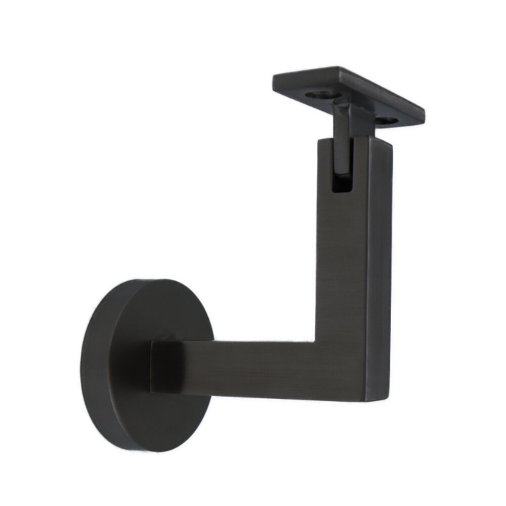 Linnea Hardware Round Mount Base and Squared Arm with Flat Clamp Glass Mounted Hand Rail Bracket in Satin Black