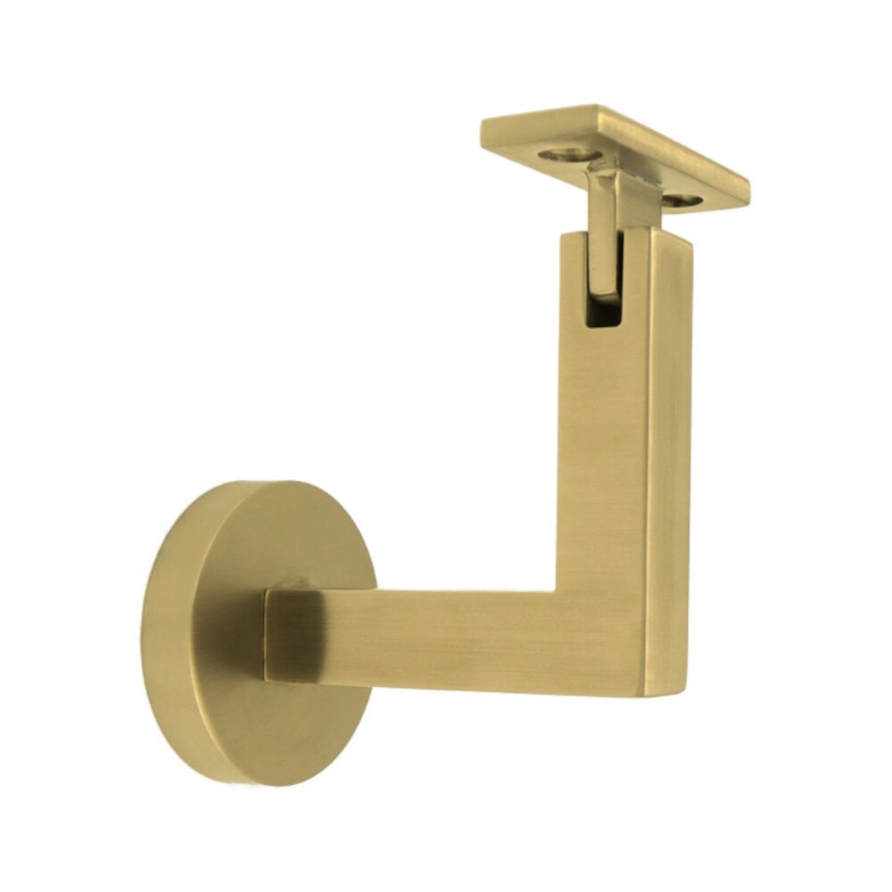 Linnea Hardware Round Mount Base and Squared Arm with Flat Clamp Glass Mounted Hand Rail Bracket in Satin Brass