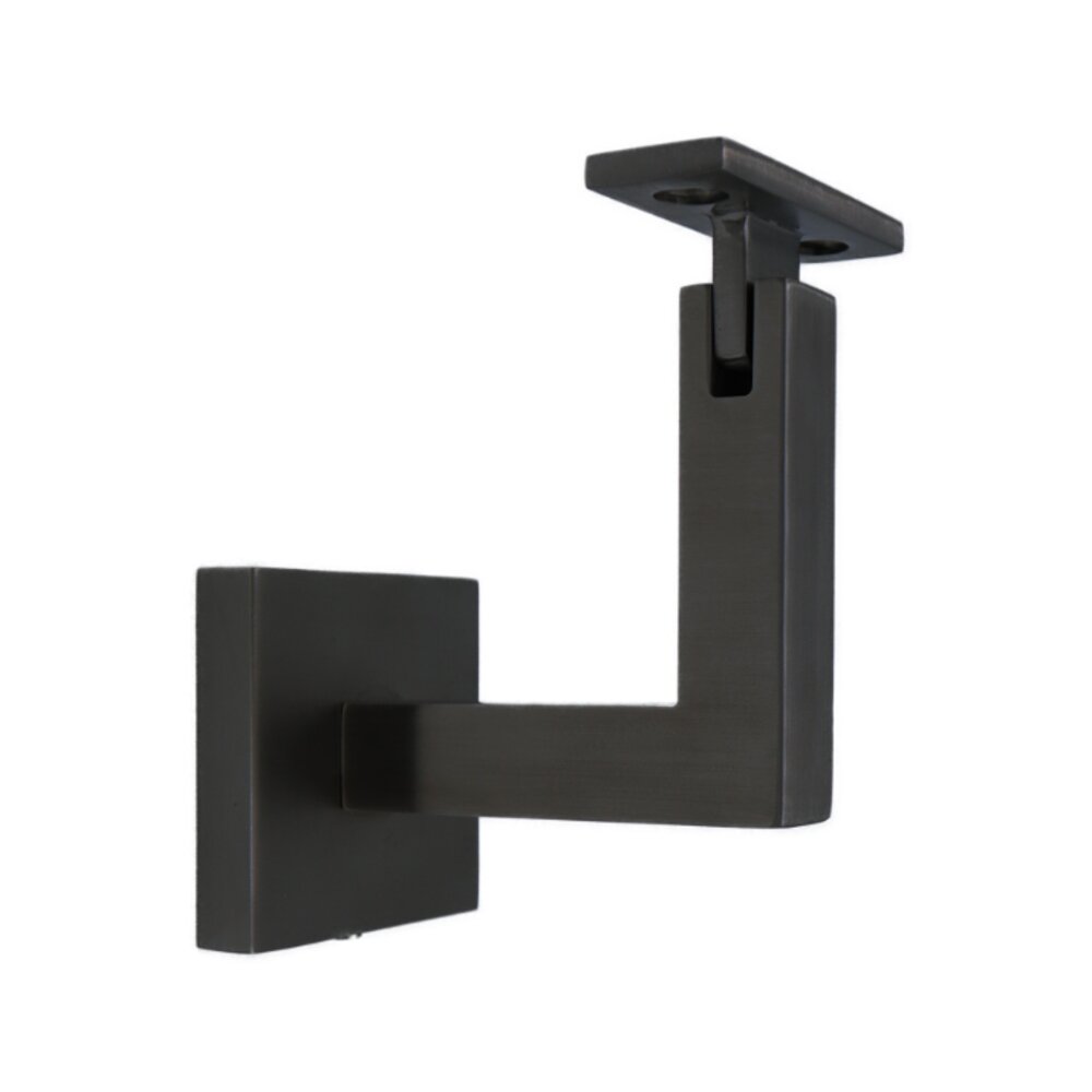 Linnea Hardware Square Mount Base and Squared Arm with Flat Clamp Glass Mounted Hand Rail Bracket in Satin Black