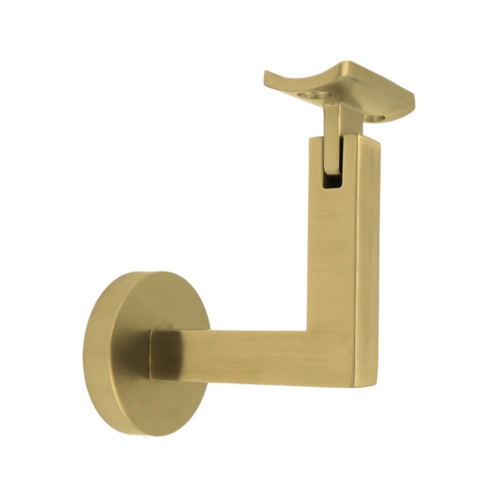Linnea Hardware Round Mount Base and Squared Arm with Curve Clamp Surface Mounted Hand Rail Bracket in Satin Brass