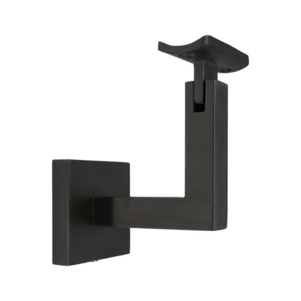 Linnea Hardware Square Mount Base and Squared Arm with Curve Clamp Surface Mounted Hand Rail Bracket in Satin Black