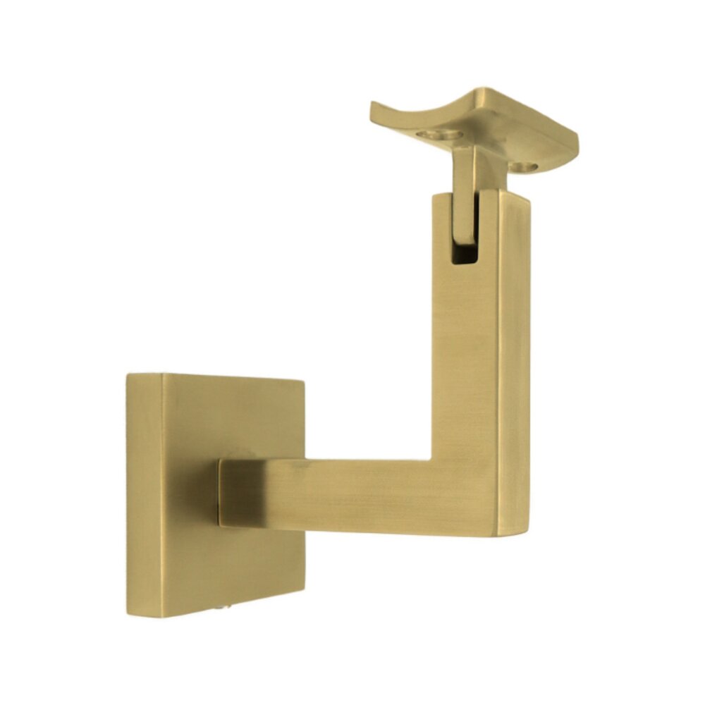 Linnea Hardware Square Mount Base and Squared Arm with Curve Clamp Surface Mounted Hand Rail Bracket in Satin Brass