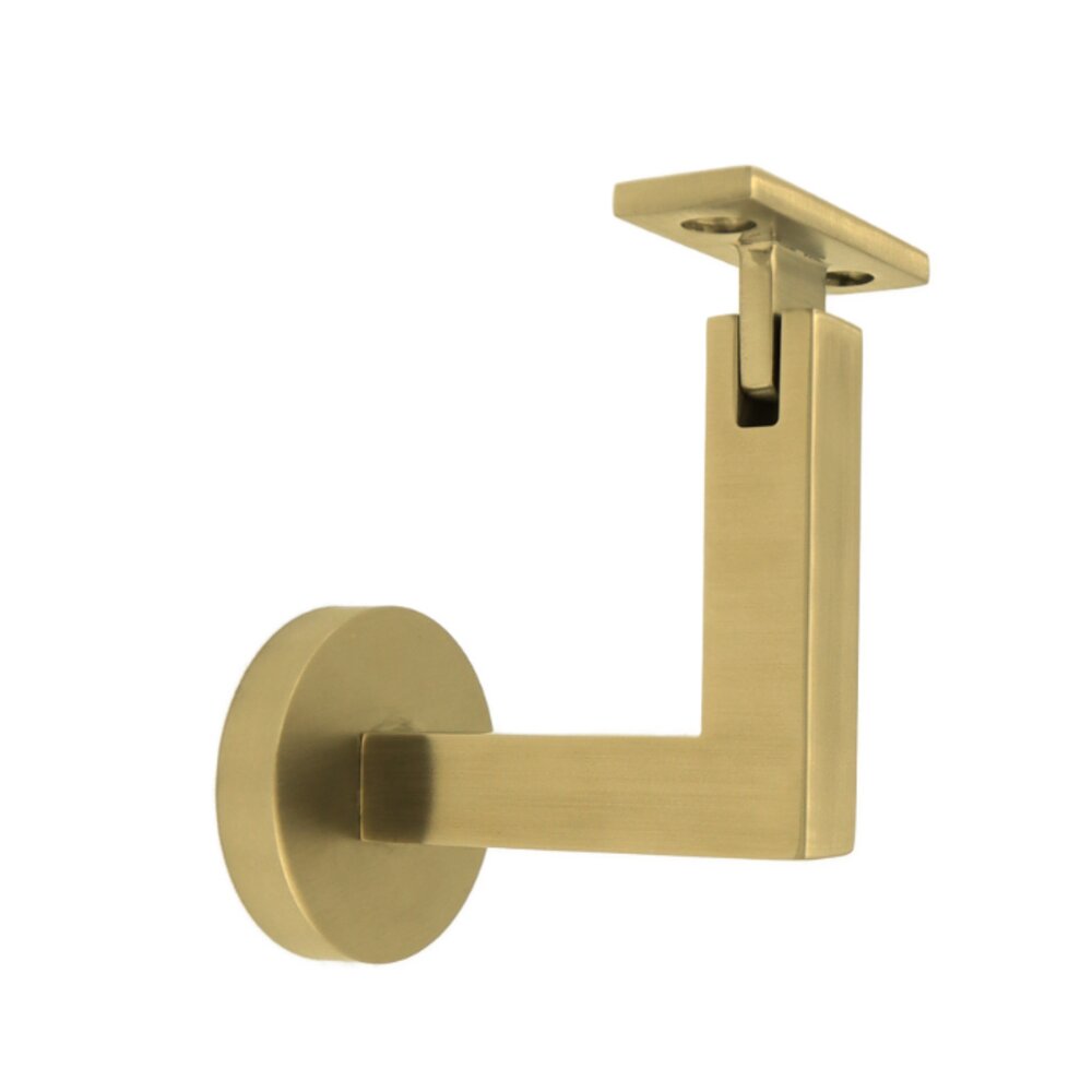 Linnea Hardware Round Mount Base and Squared Arm with Flat Clamp Surface Mounted Hand Rail Bracket in Satin Brass