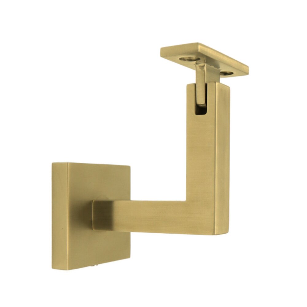 Linnea Hardware Square Mount Base and Squared Arm with Flat Clamp Surface Mounted Hand Rail Bracket in Satin Brass