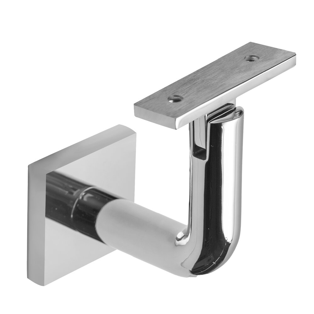 Linnea Hardware Square Mount Base and Rounded Arm with Flat Clamp Concrete Mounted Hand Rail Bracket in Polished Stainless Steel