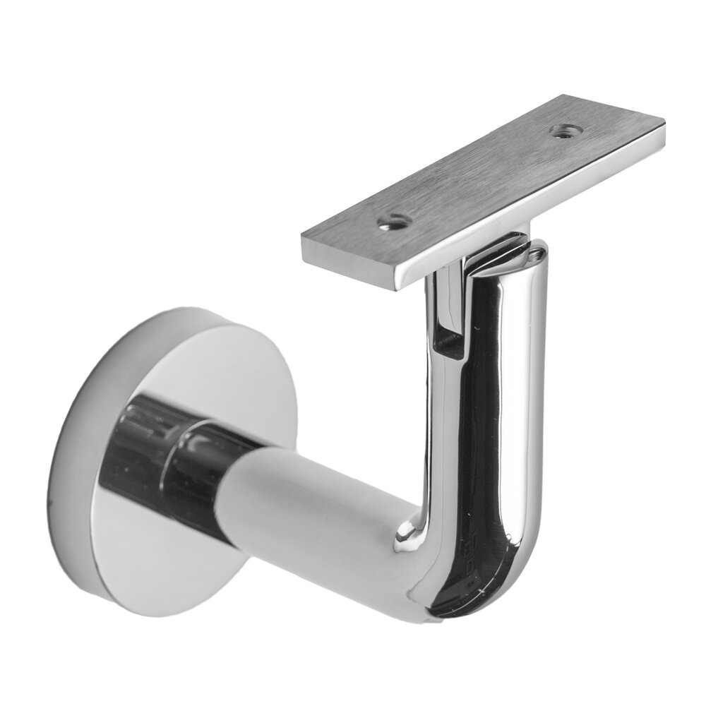 Linnea Hardware Round Mount Base and Rounded Arm with Flat Clamp Surface Mounted Hand Rail Bracket in Polished Stainless Steel