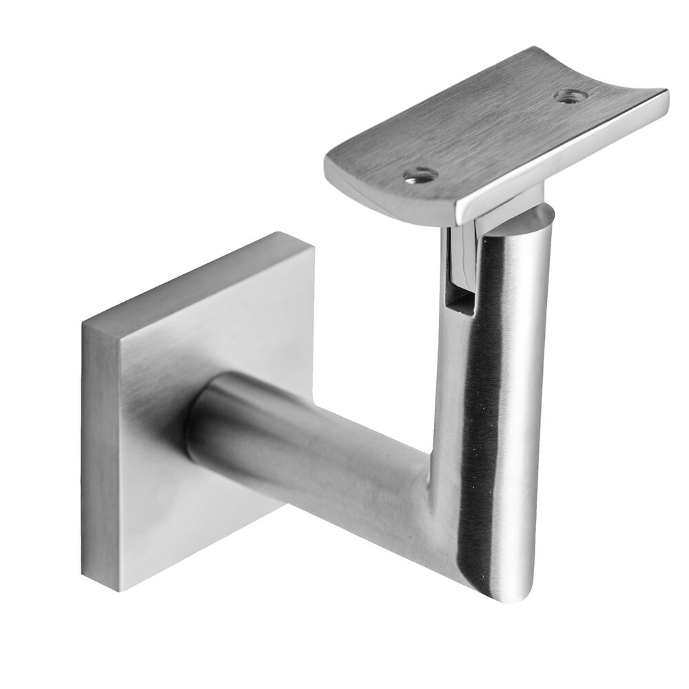 Linnea Hardware Square Mount Base and Tubular Arm with Curve Clamp Glass Mounted Hand Rail Bracket in Satin Stainless Steel