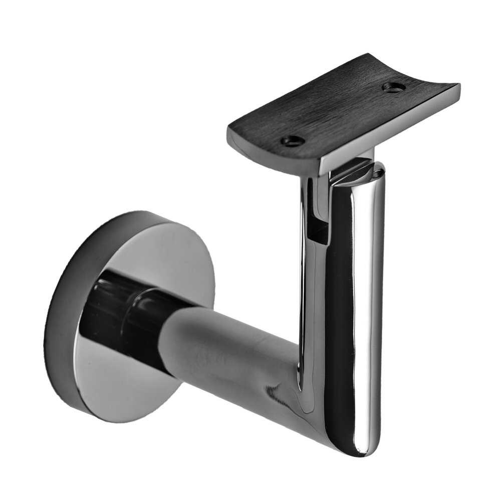 Linnea Hardware Round Mount Base and Tubular Arm with Curve Clamp Surface Mounted Hand Rail Bracket in Polished Stainless Steel