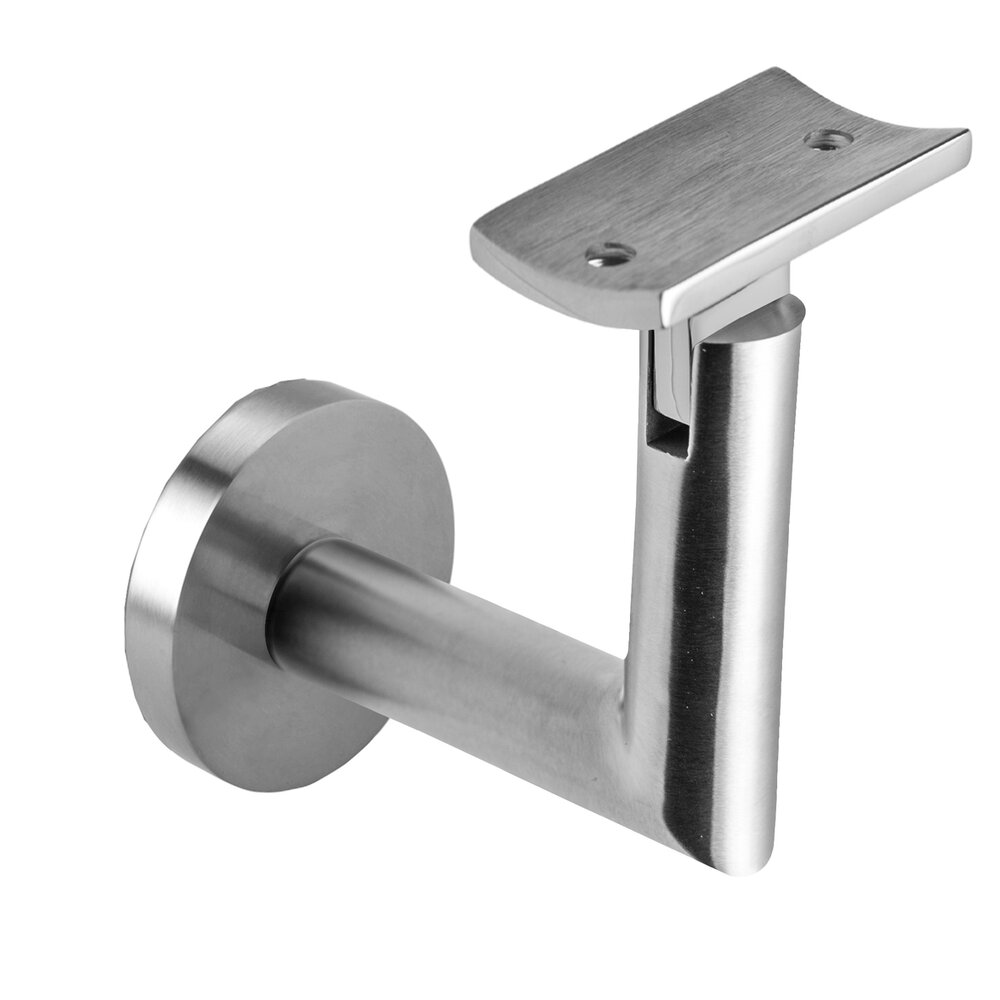 Linnea Hardware Round Mount Base and Tubular Arm with Curve Clamp Surface Mounted Hand Rail Bracket in Satin Stainless Steel