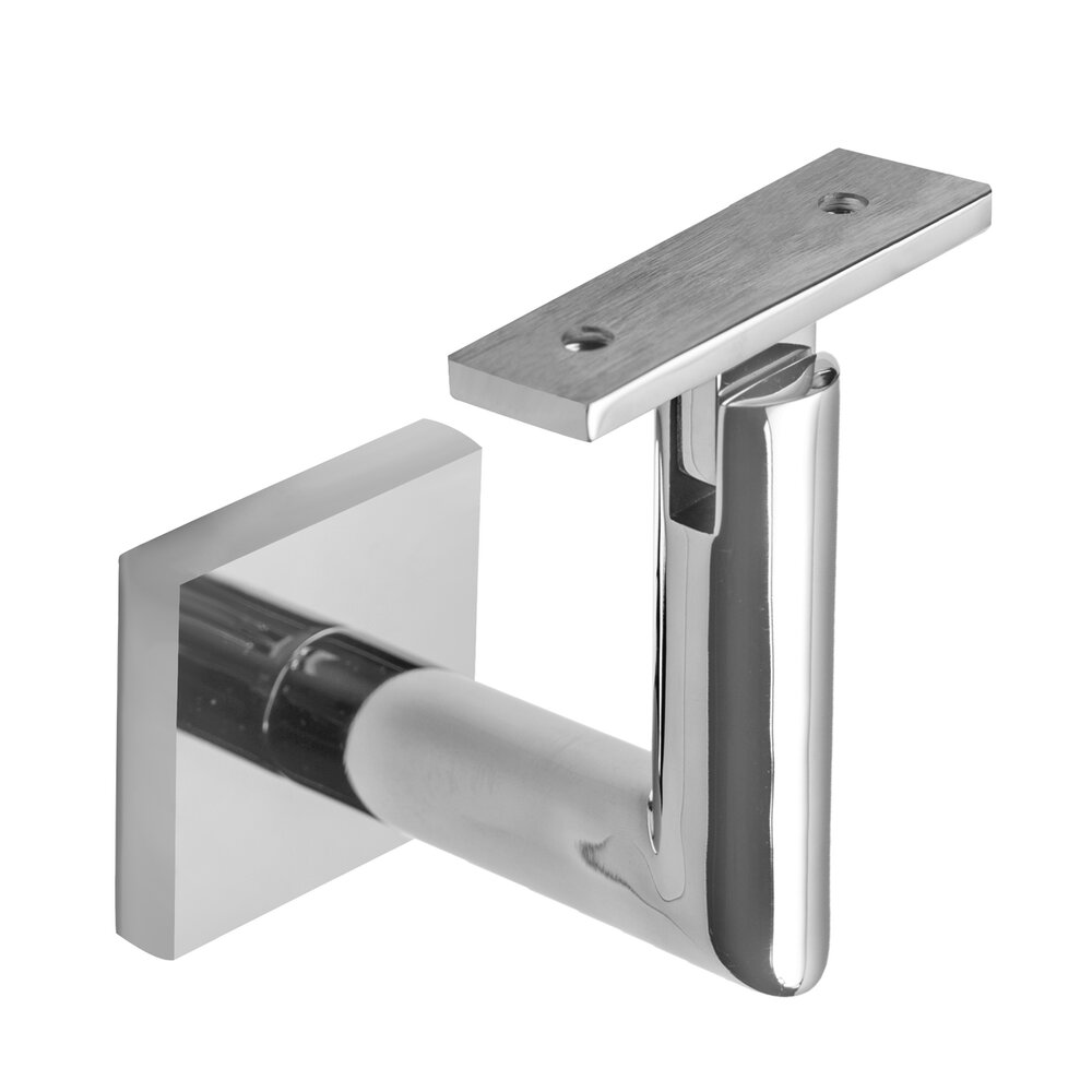 Linnea Hardware Square Mount Base and Tubular Arm with Flat Clamp Surface Mounted Hand Rail Bracket in Polished Stainless Steel