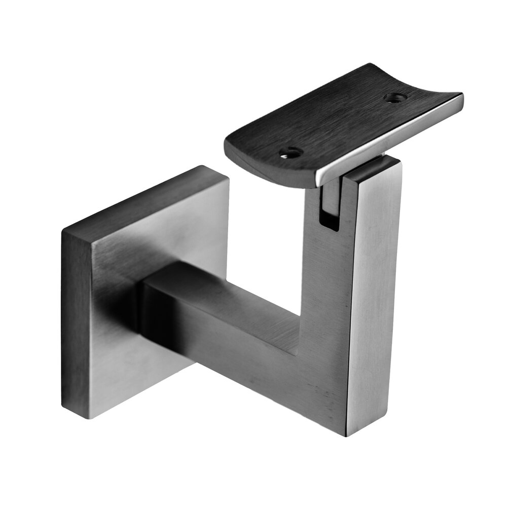 Linnea Hardware Square Mount Base and Squared Arm with Curve Clamp Concrete Mounted Hand Rail Bracket in Satin Stainless Steel
