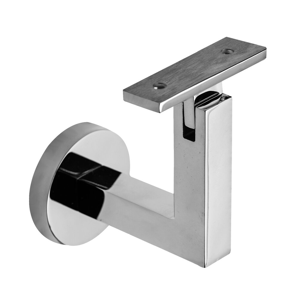 Linnea Hardware Round Mount Base and Squared Arm with Flat Clamp Concrete Mounted Hand Rail Bracket in Polished Stainless Steel