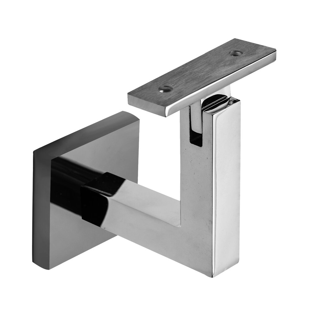 Linnea Hardware Square Mount Base and Squared Arm with Flat Clamp Concrete Mounted Hand Rail Bracket in Polished Stainless Steel