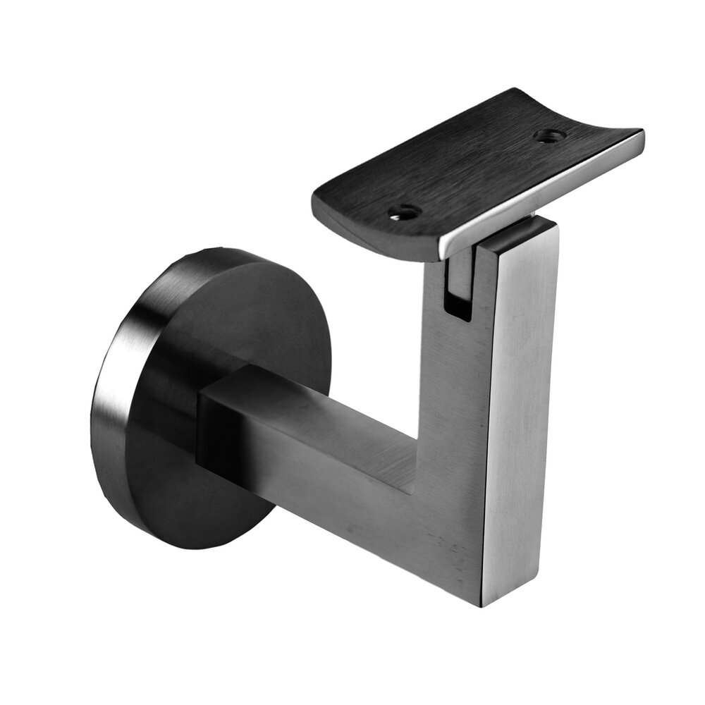 Linnea Hardware Round Mount Base and Squared Arm with Curve Clamp Glass Mounted Hand Rail Bracket in Satin Stainless Steel