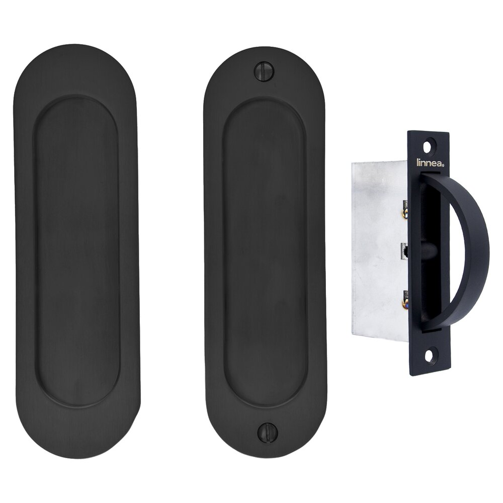 Linnea Hardware 6 5/16" Oval Passage Pocket Door Set with Edge Pull in Satin Black