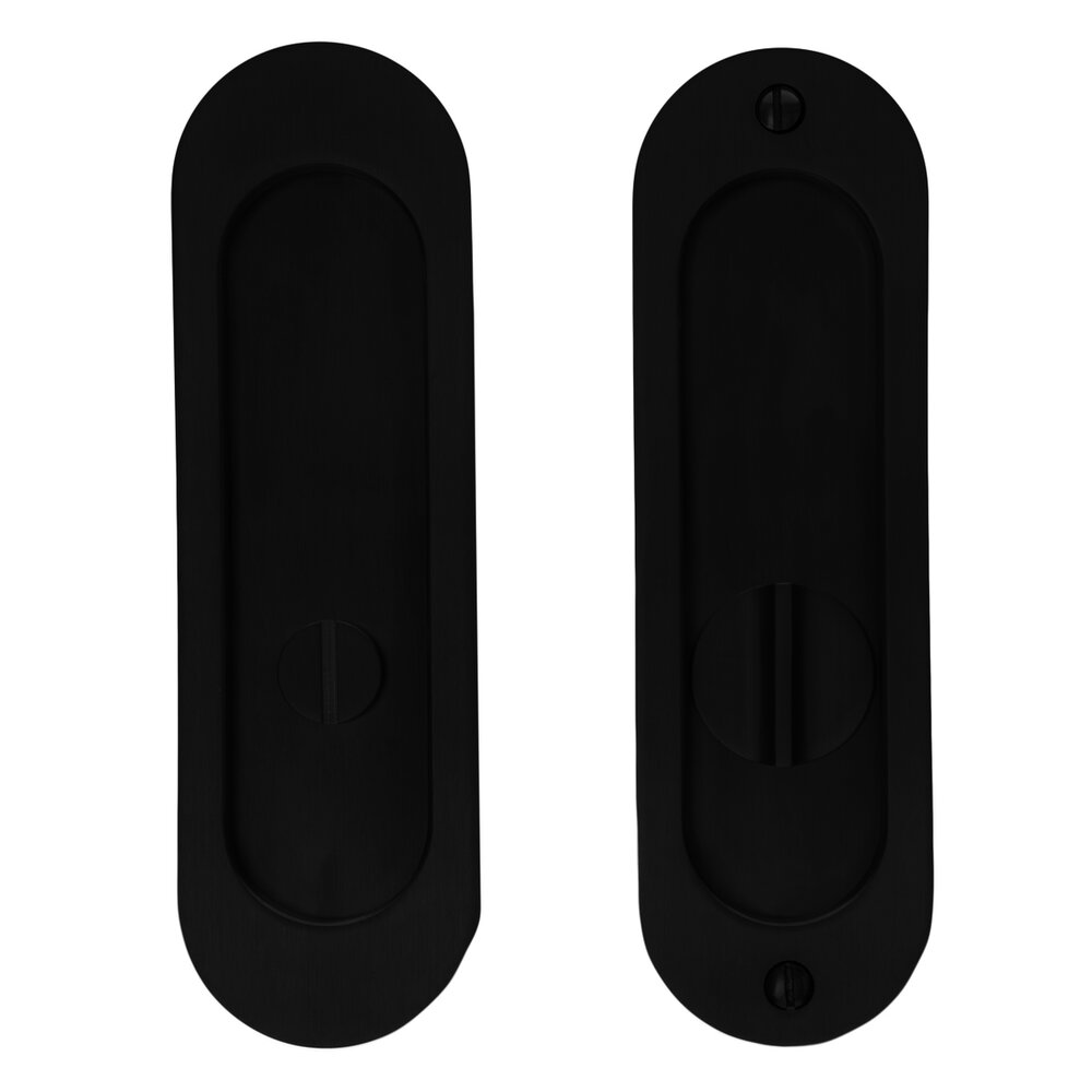 Linnea Hardware 6 5/16" Oval Privacy Pocket Door Lock with Standard Turn Piece in Satin Black