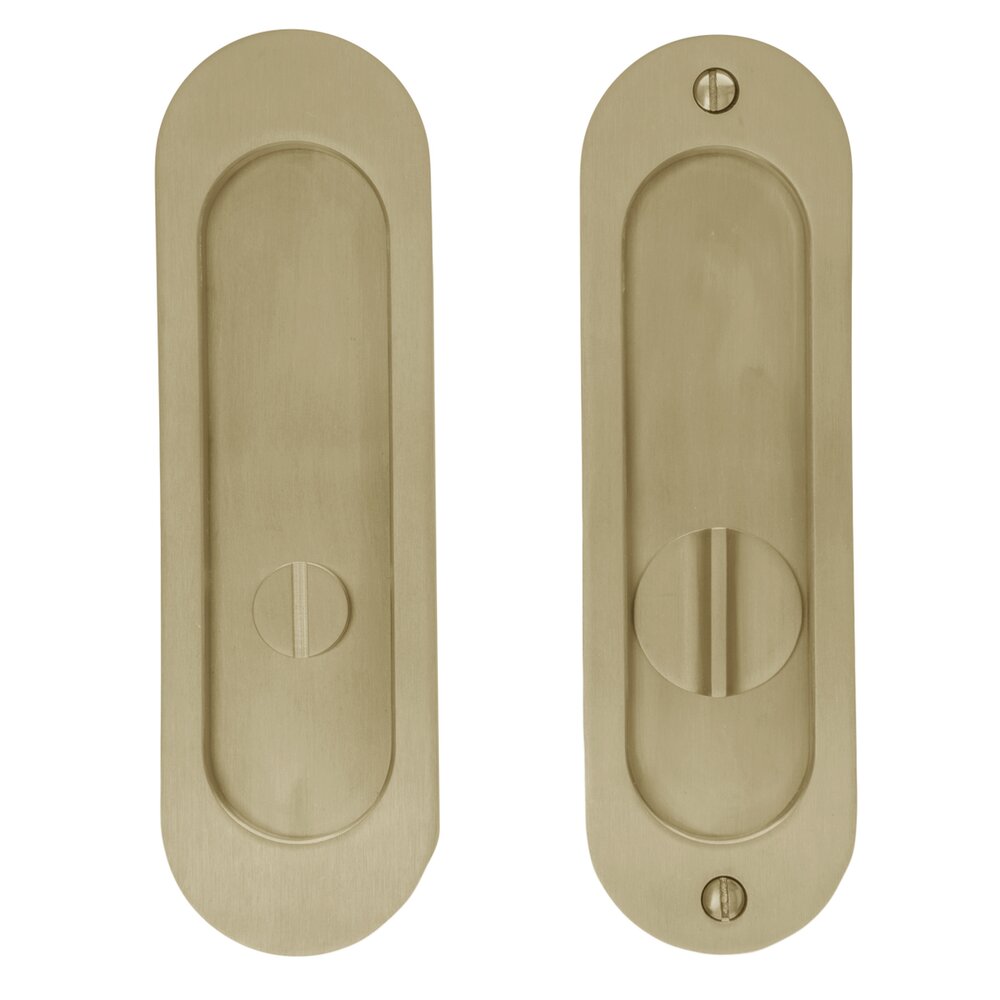 Linnea Hardware 6 5/16" Oval Privacy Pocket Door Lock with Standard Turn Piece in Satin Brass