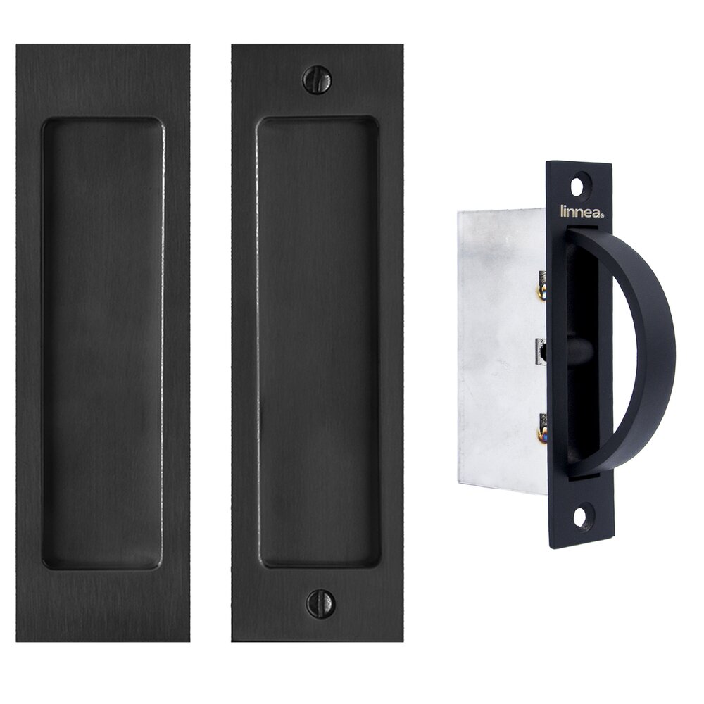 Linnea Hardware 6 5/16" Rectangular Passage Pocket Door Set with Edge Pull in Satin Black