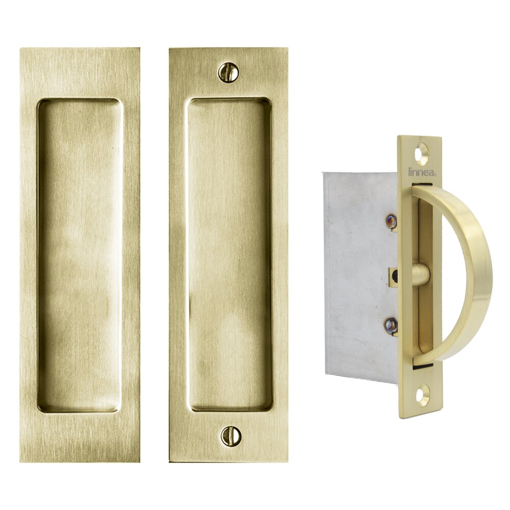 Linnea Hardware 6 5/16" Rectangular Pocket Door Set with Edge Pull in Satin Brass