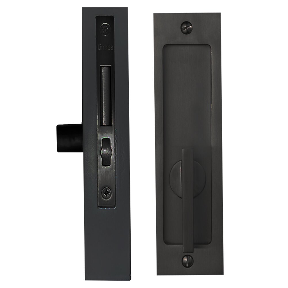 Linnea Hardware 6 5/16" Rectangular Privacy Pocket Door Lock with ADA Turn Piece and Emergency Release in Satin Black