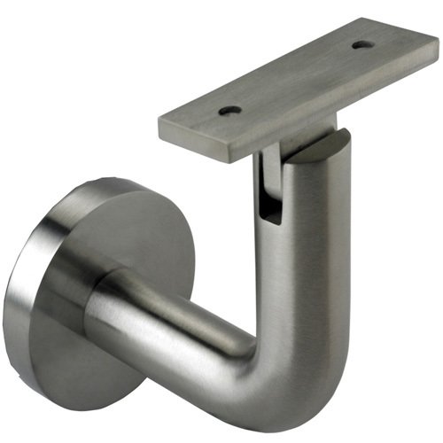 Linnea Hardware Round Mount Base and Rounded Arm with Flat Clamp Concrete Mounted Hand Rail Bracket in Satin Stainless Steel
