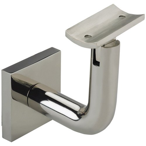 Linnea Hardware Square Mount Base and Rounded Arm with Curve Clamp Surface Mounted Hand Rail Bracket in Polished Stainless Steel