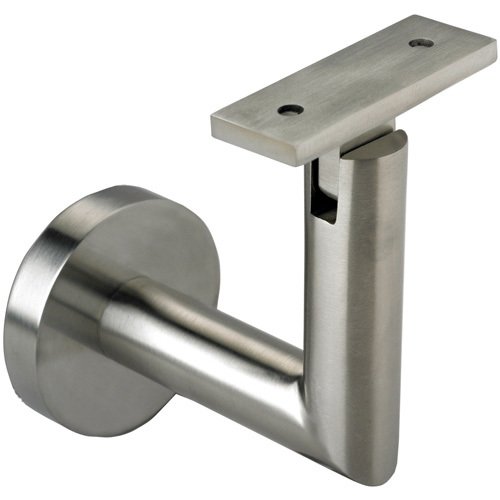 Linnea Hardware Round Mount Base and Tubular Arm with Flat Clamp Glass Mounted Hand Rail Bracket in Satin Stainless Steel