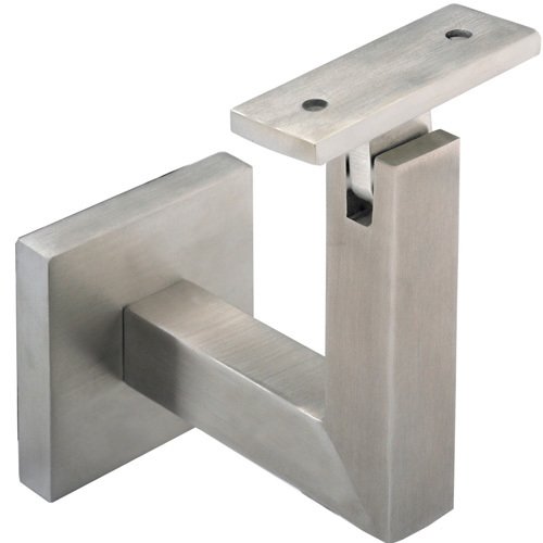 Linnea Hardware Square Mount Base and Squared Arm with Flat Clamp Concrete Mounted Hand Rail Bracket in Satin Stainless Steel