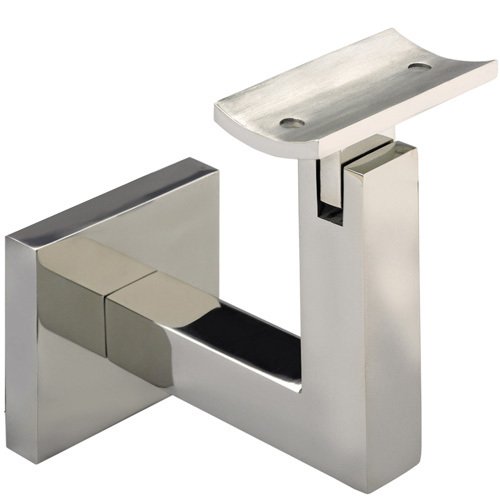 Linnea Hardware Square Mount Base and Squared Arm with Curve Clamp Glass Mounted Hand Rail Bracket in Polished Stainless Steel