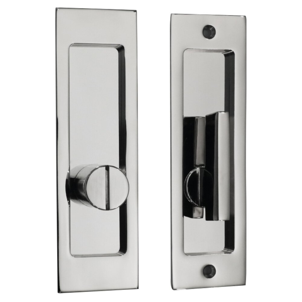 Linnea Hardware 6 5/16" Rectangular Privacy Pocket Door Lock with ADA Turn Piece and Emergency Release in Polished Stainless Steel
