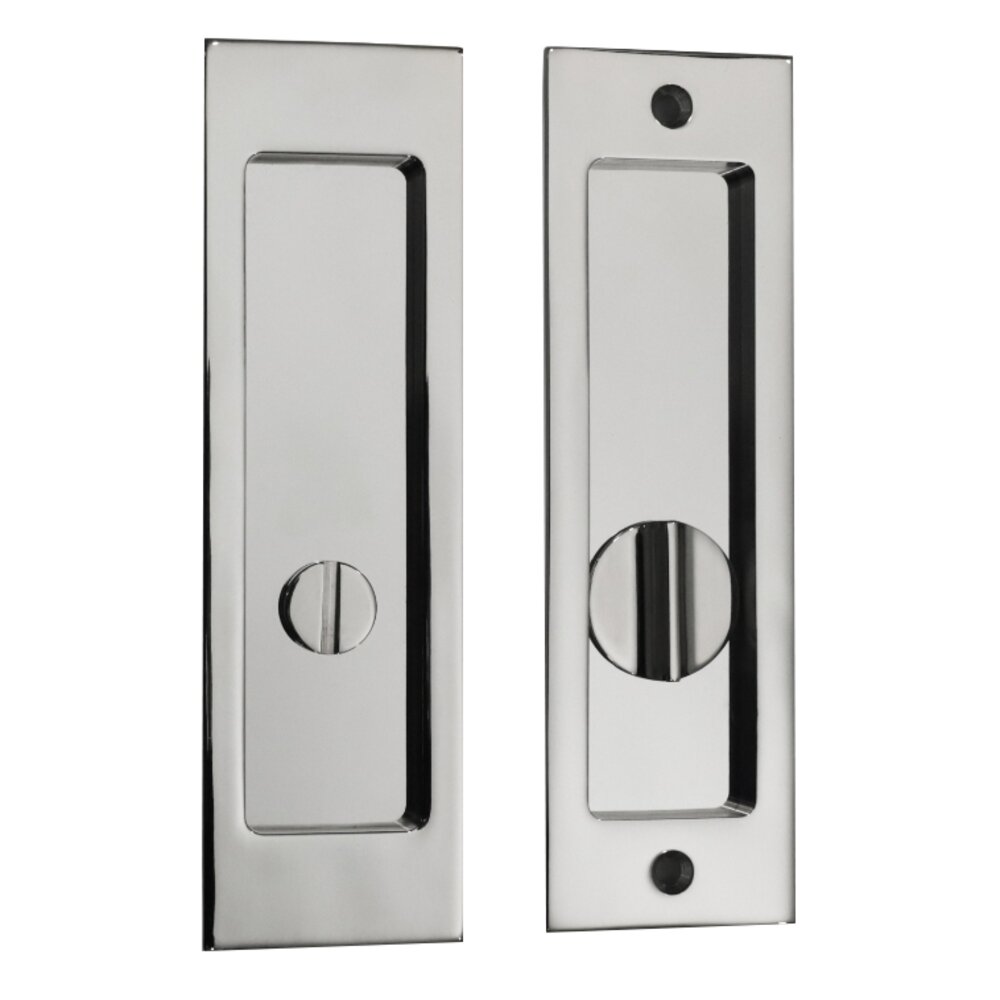 Linnea Hardware 6 5/16" Rectangular Privacy Pocket Door Lock with Standard Turn Piece in Polished Stainless Steel