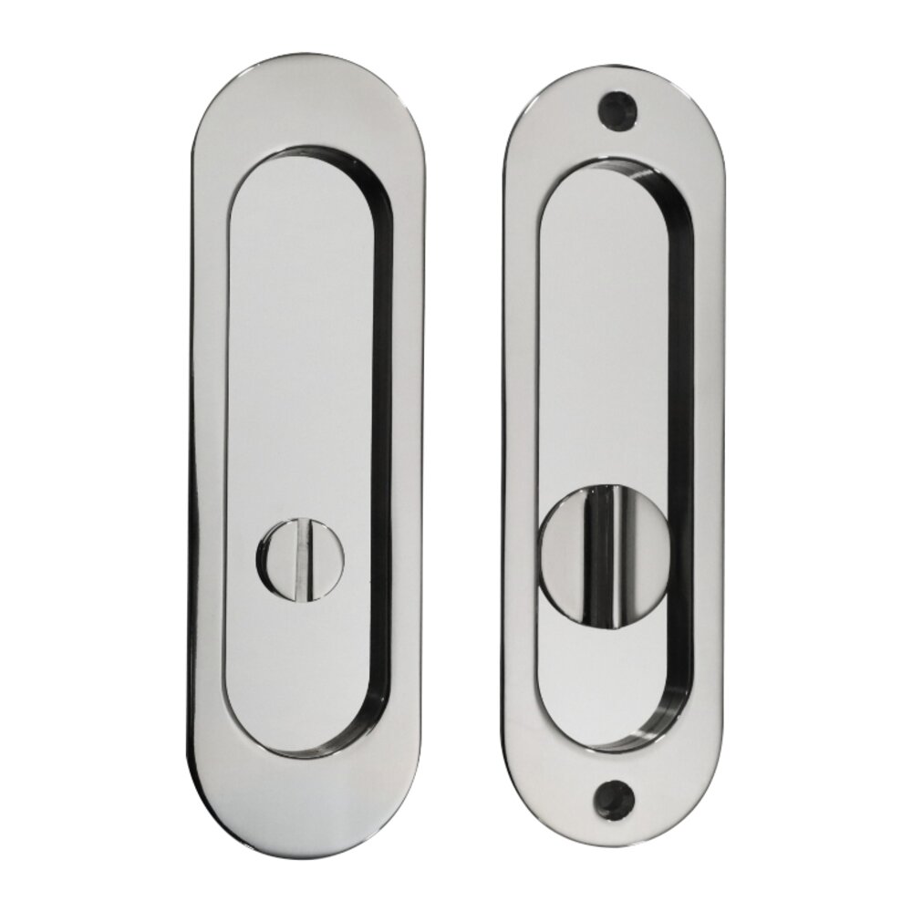Linnea Hardware 6 5/16" Oval Privacy Pocket Door Lock with Standard Turn Piece in Polished Stainless Steel