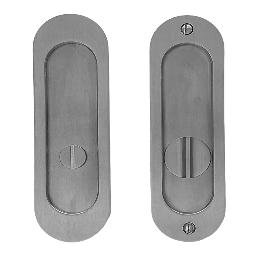 Linnea Hardware 6 5/16" Oval Privacy Pocket Door Lock with Standard Turn Piece in Satin Stainless Steel