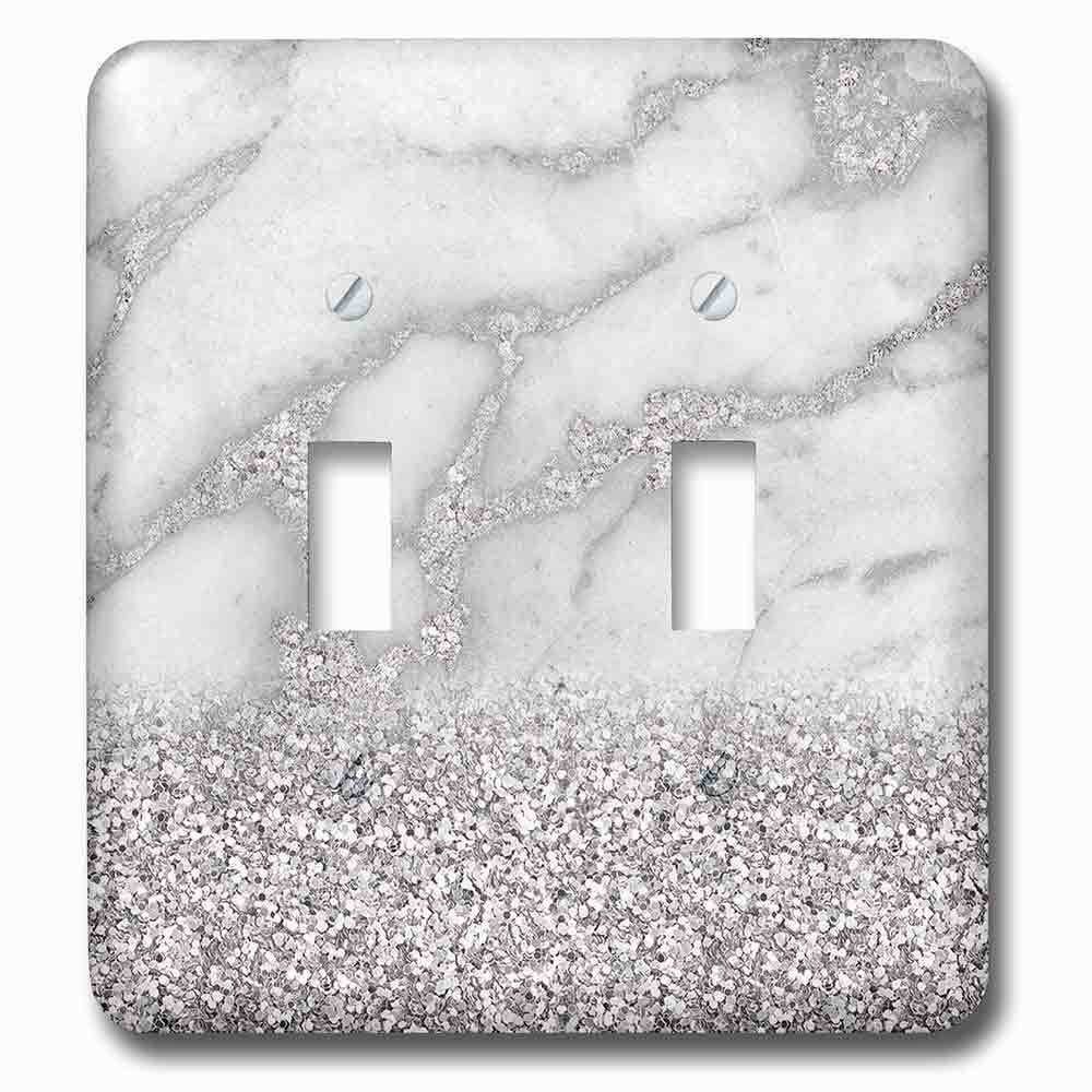 Jazzy Wallplates Double Toggle Wallplate With Luxury Grey Silver Gem Stone Marble Glitter Metallic Faux Print