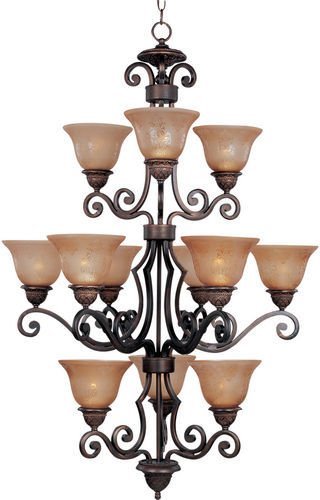 Maxim Lighting 30" 12-Light Chandelier in Oil Rubbed Bronze with Screen Amber Glass