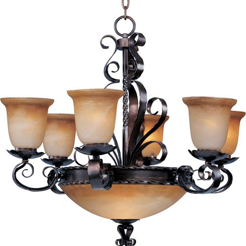 Maxim Lighting 30" 9-Light Chandelier in Oil Rubbed Bronze with Vintage Amber Glass