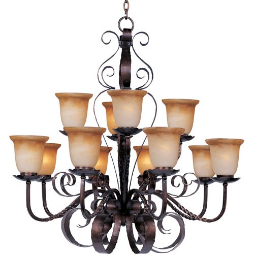 Maxim Lighting 38" 12-Light Chandelier in Oil Rubbed Bronze with Vintage Amber Glass