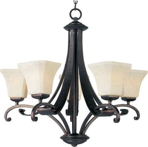 Maxim Lighting 28" 5-Light Chandelier in Rustic Burnished with Frost Lichen Glass