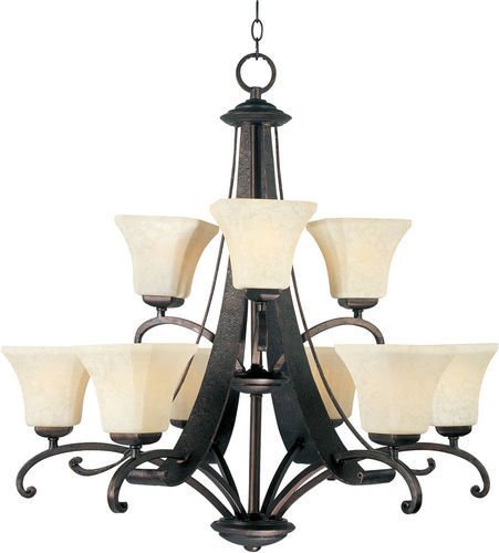 Maxim Lighting 31 1/2" 9-Light Chandelier in Rustic Burnished with Frost Lichen Glass