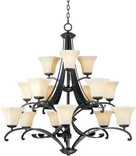 Maxim Lighting 44" 15-Light Chandelier in Rustic Burnished with Frost Lichen Glass