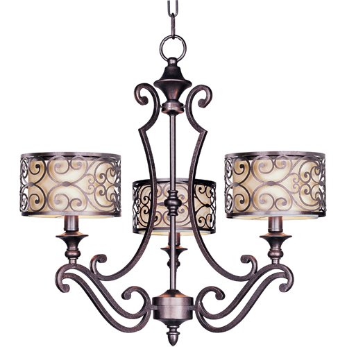 Maxim Lighting 24 1/2" 3-Light Single-Tier Chandelier in Umber Bronze with Off-White Fabric Shades