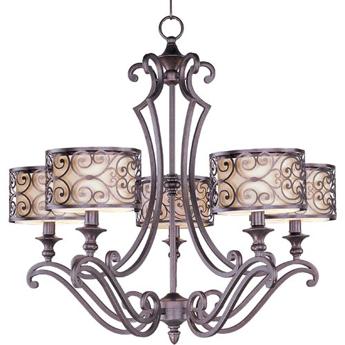 Maxim Lighting 28" 5-Light Single-Tier Chandelier in Umber Bronze with Off-White Fabric Shades