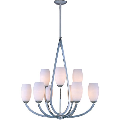 Maxim Lighting 34 1/2" 9-Light Multi-Tier Chandelier in Polished Chrome with Satin White Glass