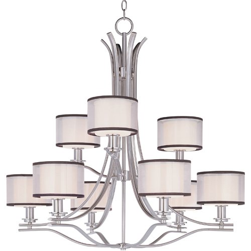 Maxim Lighting 35" 9-Light Multi-Tier Chandelier in Satin Nickel with Satin White Glass and Sheer Charcoal Shades