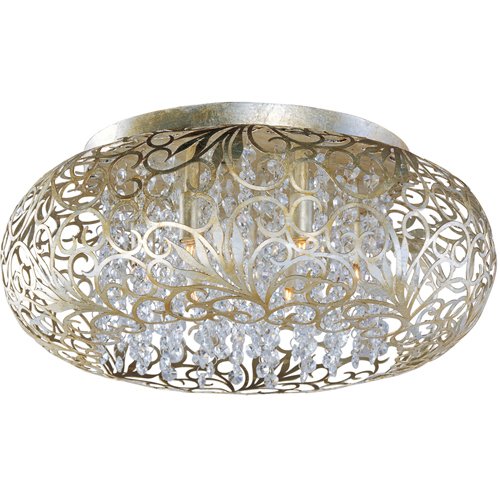 Maxim Lighting 18" 3-Light Flush Mount Fixture in Golden Silver with Beveled Crystal