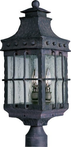 Maxim Lighting 8 1/2" 3-Light Outdoor Pole/Post Lantern in Country Forge with Seedy Glass